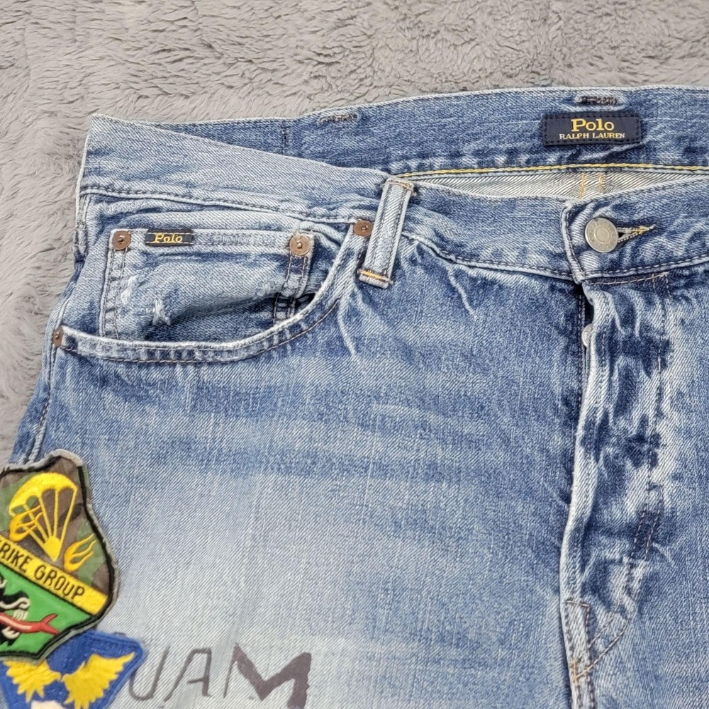 Polo Ralph Lauren Jeans Mens 38x32 Military Tiger Patchwork Varick Slim Straight - Picture 7 of 16